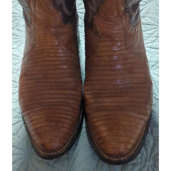 Vintage TONY LAMA Teju Lizard Leather Cowboy Boots Two Tone Men's 8 D USA 8005 - Picture 7 of 14
